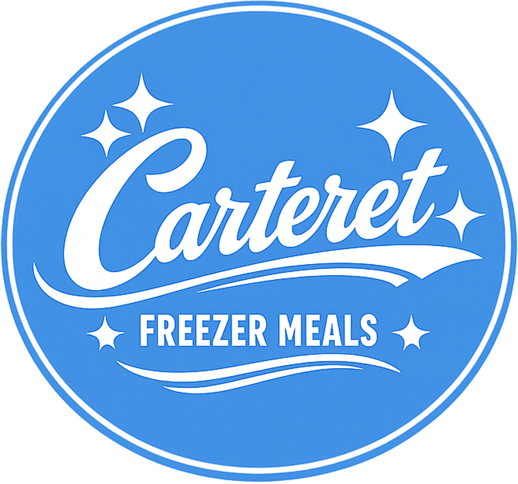 Carteret Freezer Meals Logo - Blue background with white lettering and white stars